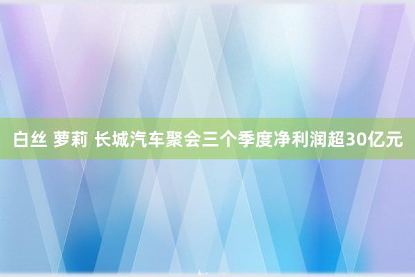 白丝 萝莉 长城汽车聚会三个季度净利润超30亿元