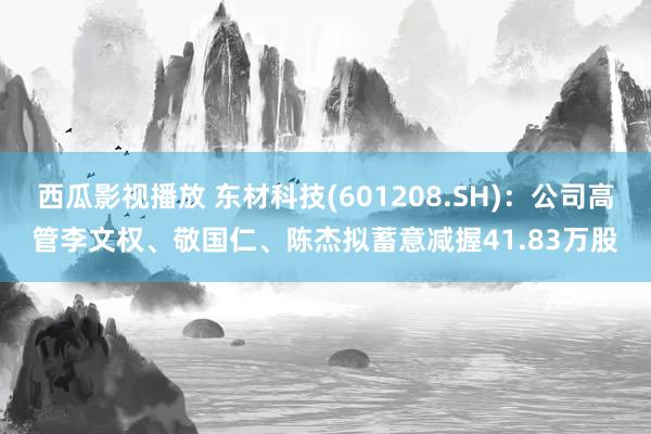 西瓜影视播放 东材科技(601208.SH)：公司高管李文权、敬国仁、陈杰拟蓄意减握41.83万股