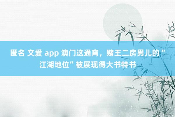 匿名 文爱 app 澳门这通宵，赌王二房男儿的“江湖地位”被展现得大书特书